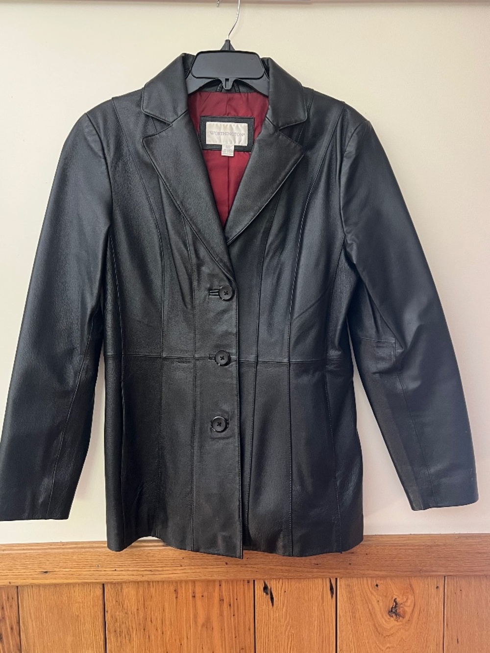 Vintage Worthington Small/Y2K-era mid-length women's black leather blazer jacket